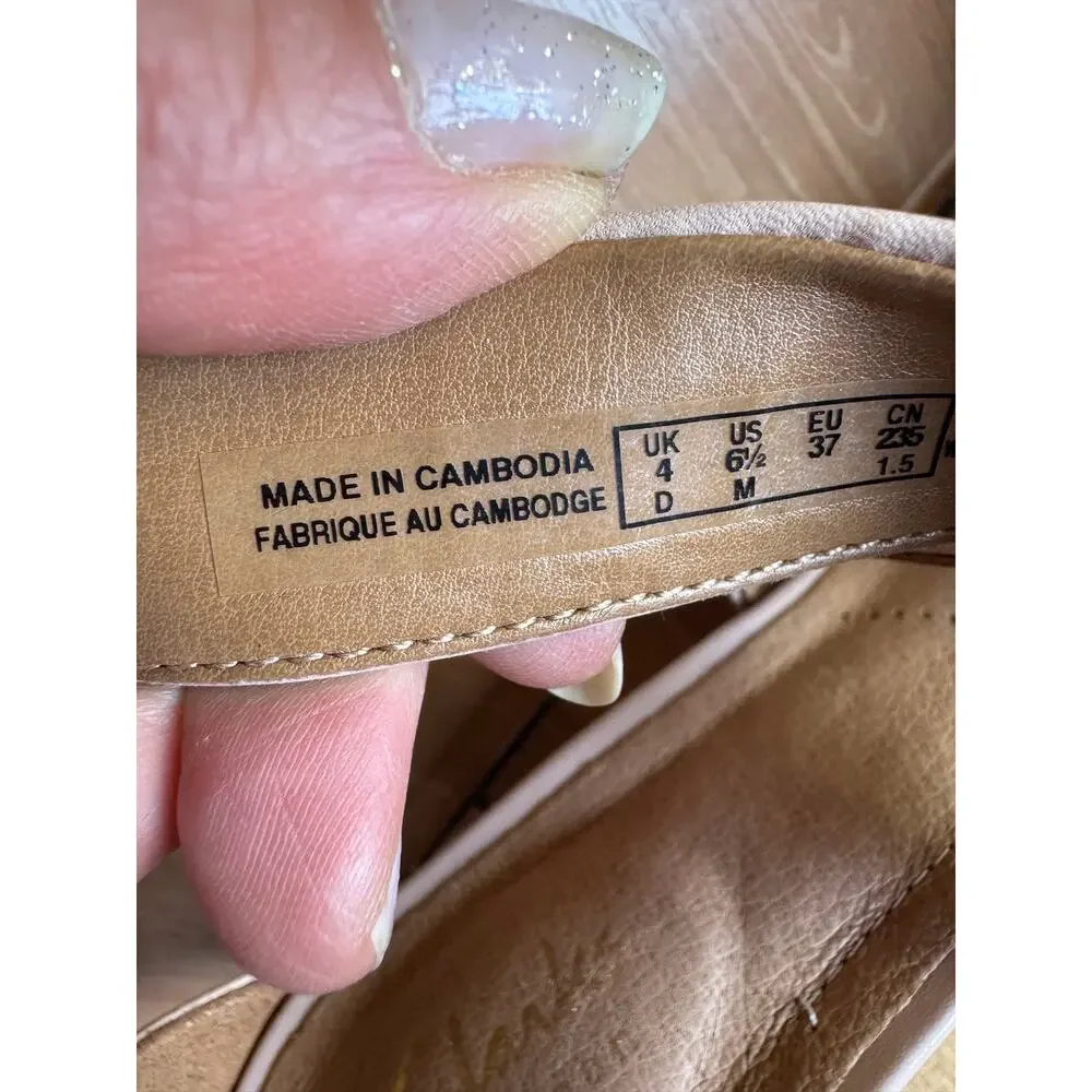 NIB Clarks Artisan Aisley Orchid Leather Wedge Sandals Nude Beige Pink 6.5M